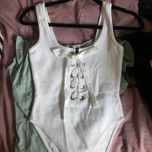 White lace up bodysuit